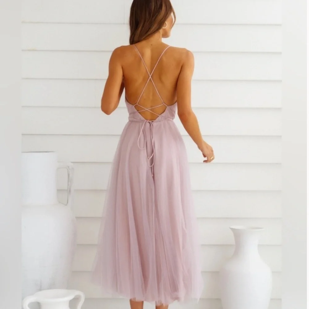 Hello Molly Blush Pink Tulle Midi Dress - Picture 3 of 9